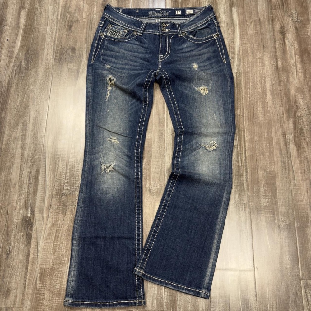 Miss Me Dark Blue Distressed Straight Leg Jeans